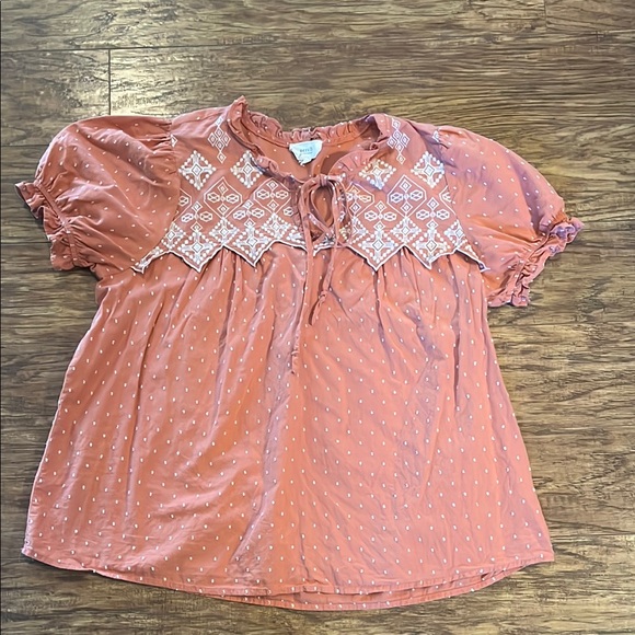 Perch Peach Blouse with White Embroidery - Picture 1 of 4